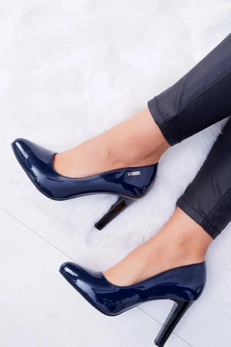 Online Buty Sergio Leone Czółenka damskie Lakierowane Granatowe Na Słupku Sergio Leone Campbell