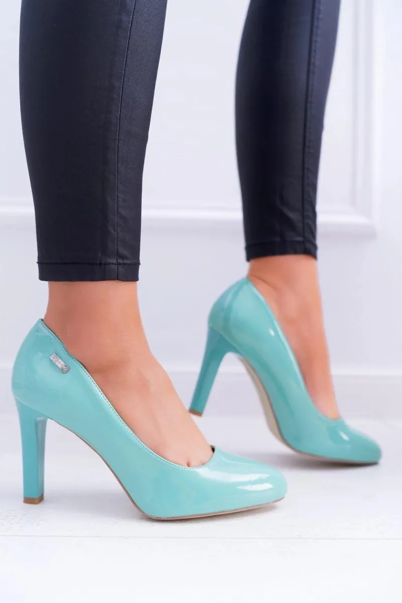 Outlet Buty Sergio Leone Czółenka damskie Lakierowane Miętowe Na Słupku Sergio Leone Campbell