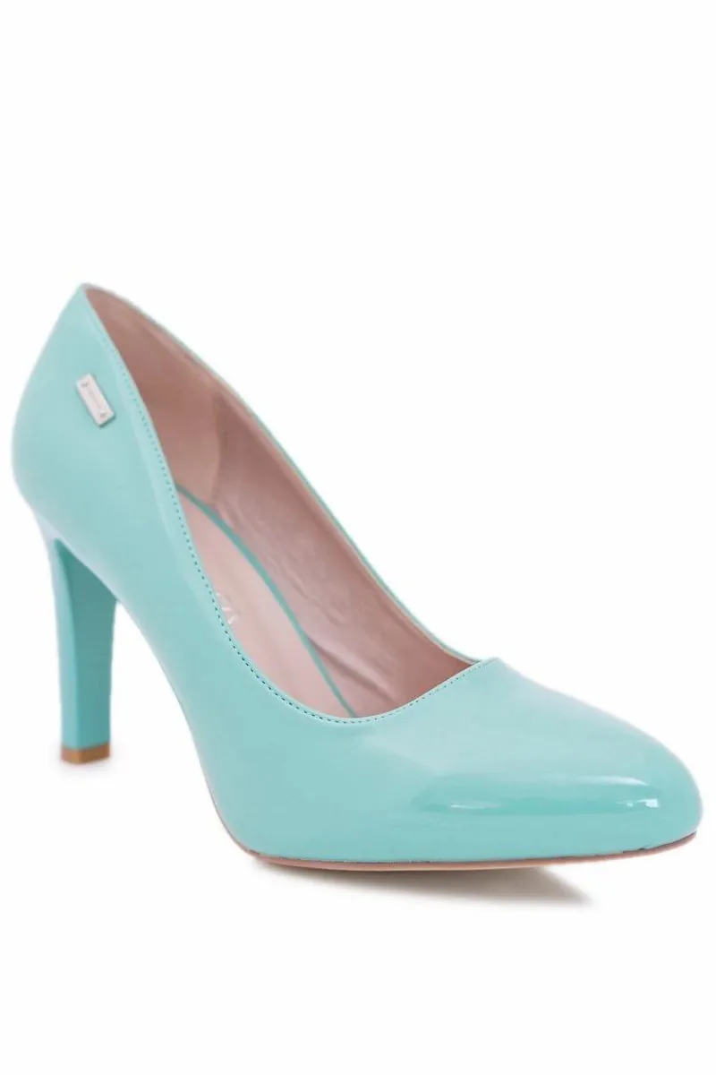 Outlet Buty Sergio Leone Czółenka damskie Lakierowane Miętowe Na Słupku Sergio Leone Campbell