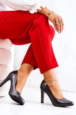 Discount Buty Sergio Leone Czółenka Damskie Lakierowane Na Słupku Ciemnoszare Campbell