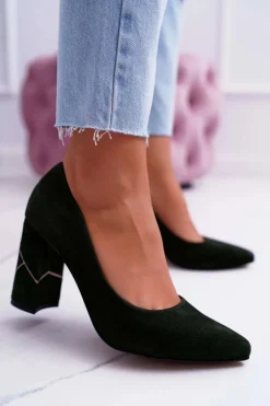 Discount Laura Messi Czółenka Damskie Zamszowe Oliwkowe 2050 Zielony