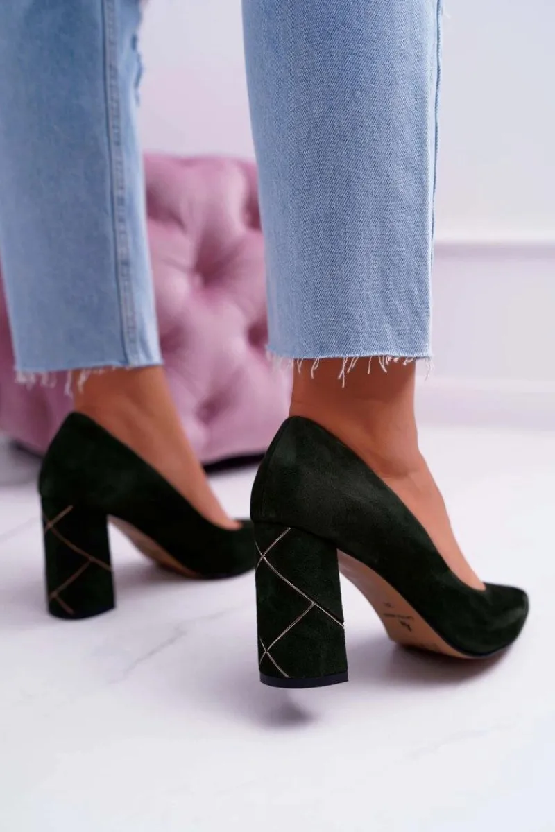 Discount Laura Messi Czółenka Damskie Zamszowe Oliwkowe 2050 Zielony