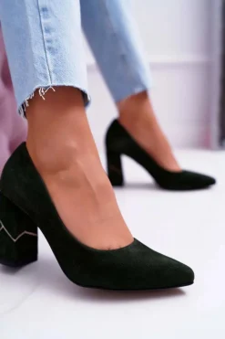 Discount Laura Messi Czółenka Damskie Zamszowe Oliwkowe 2050 Zielony