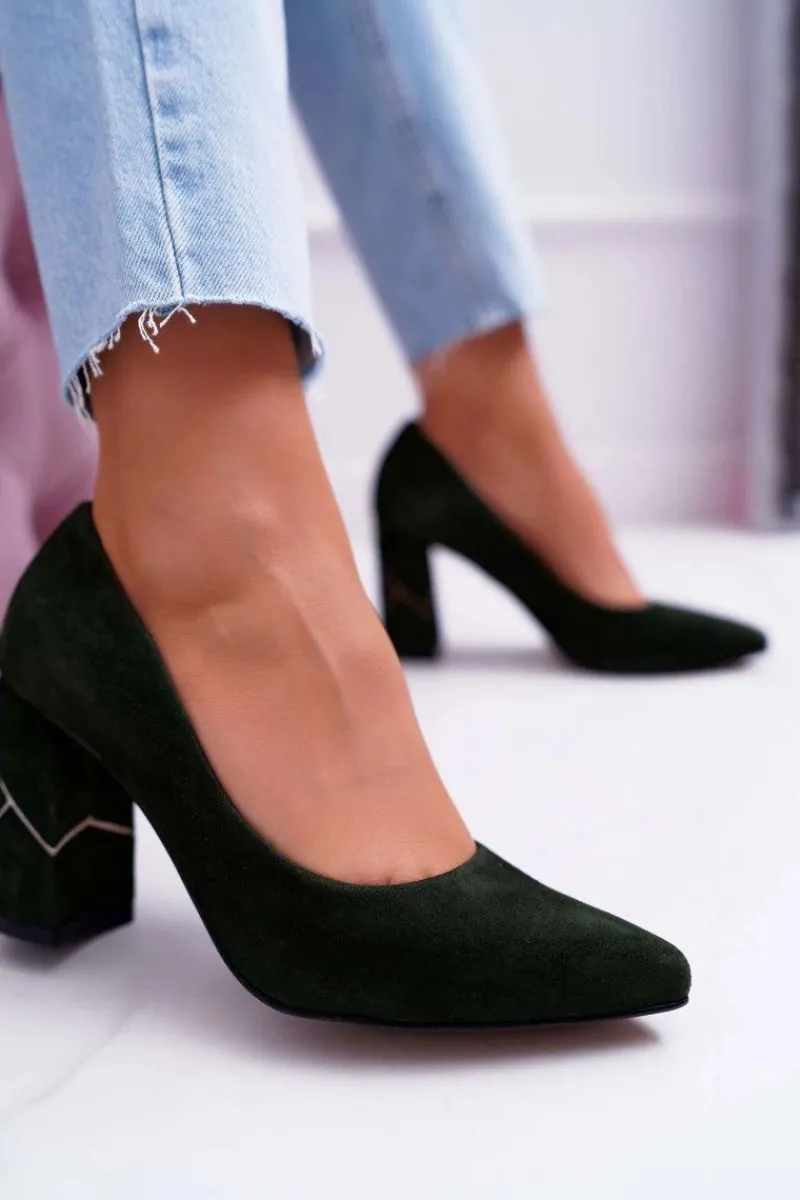 Discount Laura Messi Czółenka Damskie Zamszowe Oliwkowe 2050 Zielony