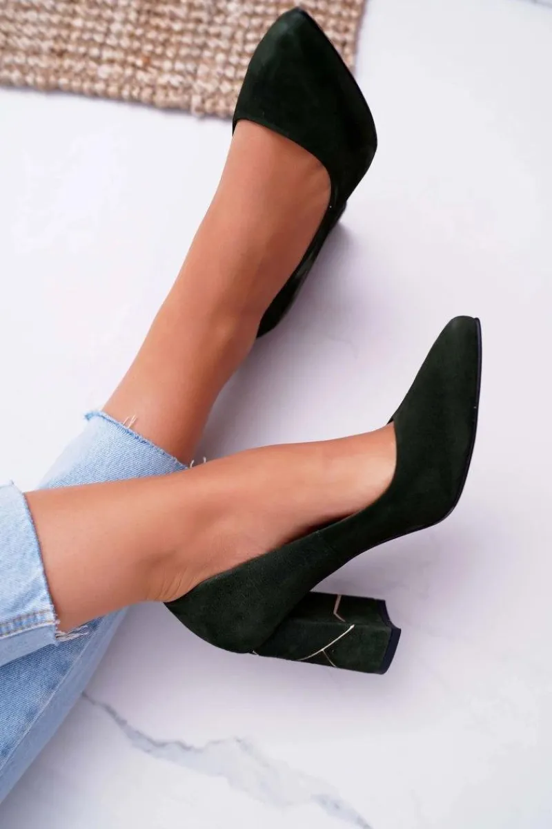 Discount Laura Messi Czółenka Damskie Zamszowe Oliwkowe 2050 Zielony