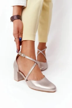 Maciejka Czółenka Damskie Skórzane Złote 04070-25