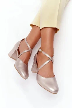 Maciejka Czółenka Damskie Skórzane Złote 04070-25