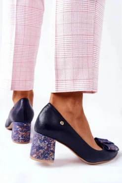 Czółenka Damskie Zamszowe Granatowe 3356A-19 Damskie Czółenka Zamszowe|Czółenka Klasyczne