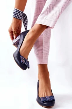 Czółenka Damskie Zamszowe Granatowe 3356A-19 Damskie Czółenka Zamszowe|Czółenka Klasyczne