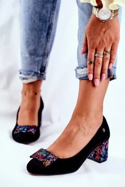 Hot Czółenka Damskie Zamszowe Czarne 3356A-62/00-1 Damskie Czółenka Zamszowe|Czółenka Klasyczne