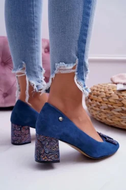 Best Maciejka Czółenka Damskie Zamszowe Granatowe 3356A-17/00-1