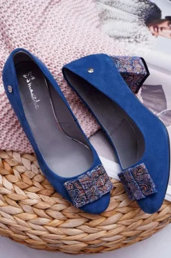 Best Maciejka Czółenka Damskie Zamszowe Granatowe 3356A-17/00-1