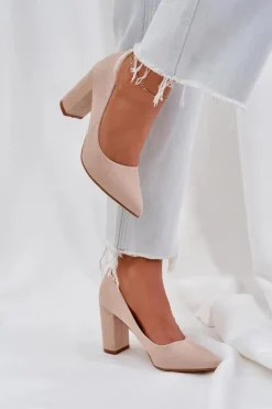 Outlet Boto Czółenka Damskie Na Słupku Eko Zamszowe Beżowe Florena Beżowy