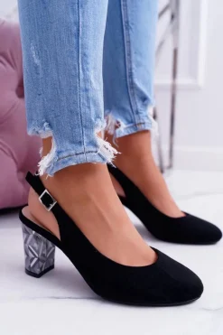 Best Buty Sergio Leone Czółenka Damskie Na Słupku Galanterki Sergio Leone SK788 Czarne Lati