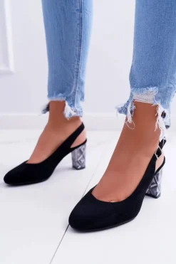 Best Buty Sergio Leone Czółenka Damskie Na Słupku Galanterki Sergio Leone SK788 Czarne Lati