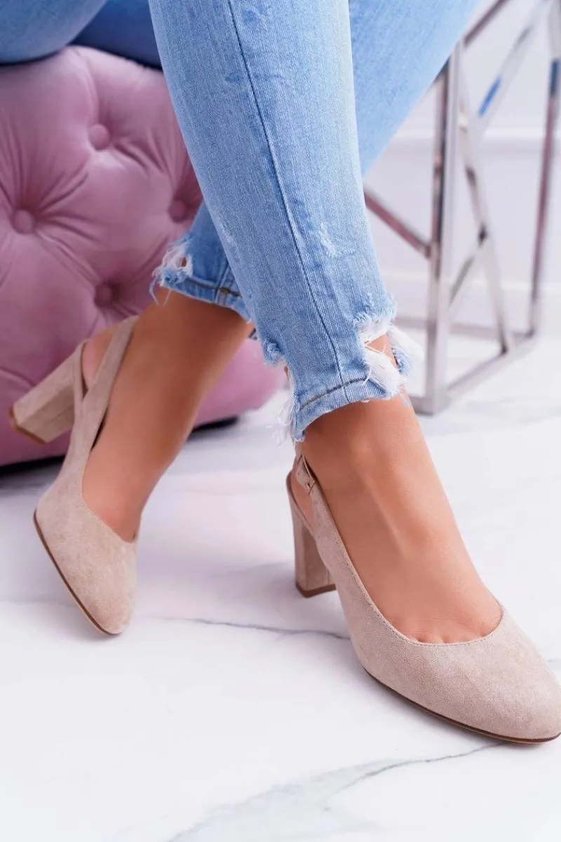 New Czółenka Damskie Na Słupku Galanterki Sergio Leone SK788 Beżowe Lati Damskie Czółenka Zamszowe|Czółenka Na Słupku