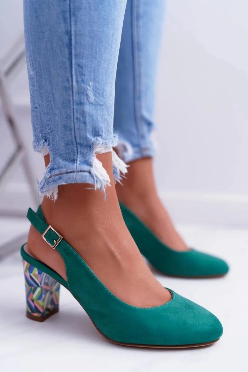 Sale Buty Sergio Leone Czółenka Damskie Na Słupku Galanterki Sergio Leone SK788 Zielone Lati