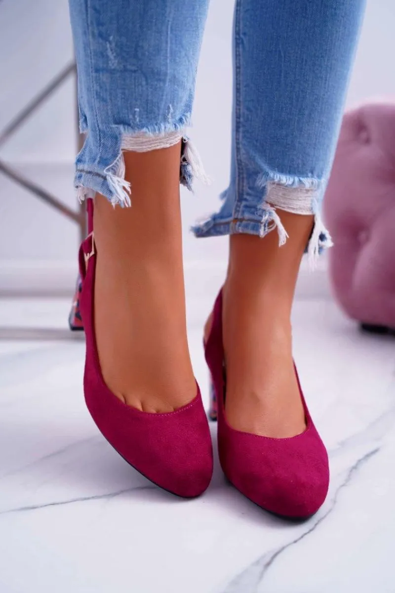 Sale Czółenka Damskie Na Słupku Galanterki Sergio Leone SK788 Fuksja Lati Damskie Czółenka Zamszowe|Czółenka Na Słupku