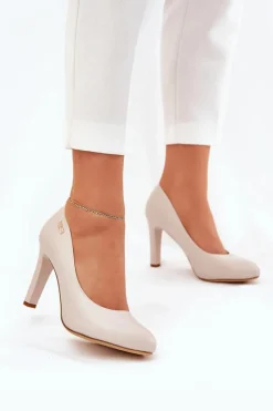 Online Buty Sergio Leone Czółenka Damskie Na Słupku Jasnobeżowe Sergio Leone Campbell