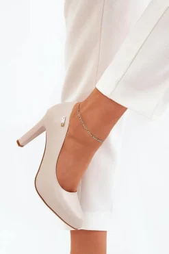 Online Buty Sergio Leone Czółenka Damskie Na Słupku Jasnobeżowe Sergio Leone Campbell