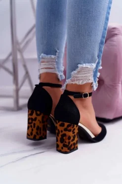 Hot Czółenka Damskie Na Słupku Panterki Czarne Ferri Damskie Czółenka Zamszowe|Czółenka Na Słupku