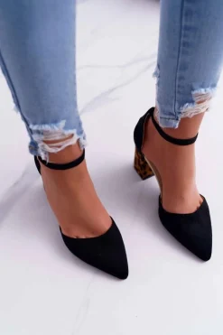 Hot Czółenka Damskie Na Słupku Panterki Czarne Ferri Damskie Czółenka Zamszowe|Czółenka Na Słupku