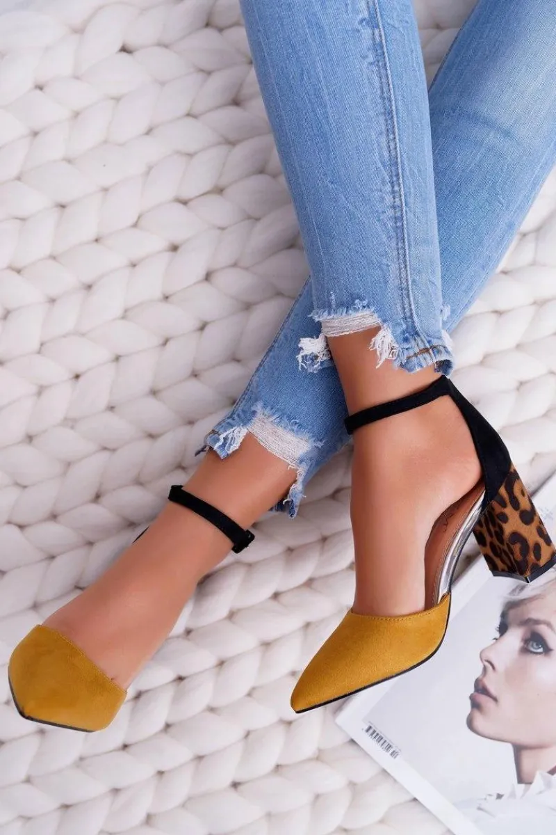 Sale Czółenka Damskie Na Słupku Panterki Żółte Ferri Damskie Czółenka Zamszowe|Czółenka Na Słupku