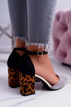 Sale Czółenka Damskie Na Słupku Panterki Szare Ferri Damskie Czółenka Zamszowe|Czółenka Na Słupku