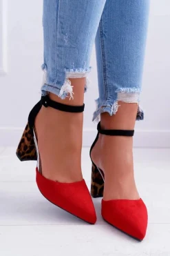 Czółenka Zamszowe|Czółenka Na Słupku>Boto Czółenka Damskie Na Słupku Panterki Czerwone Ferri