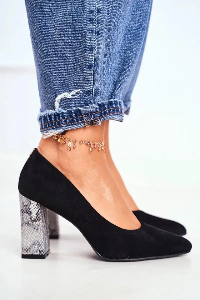 Clearance Czółenka Damskie Na Słupku Sergio Leone Czarne PB216 Damskie Czółenka Zamszowe|Czółenka Na Słupku