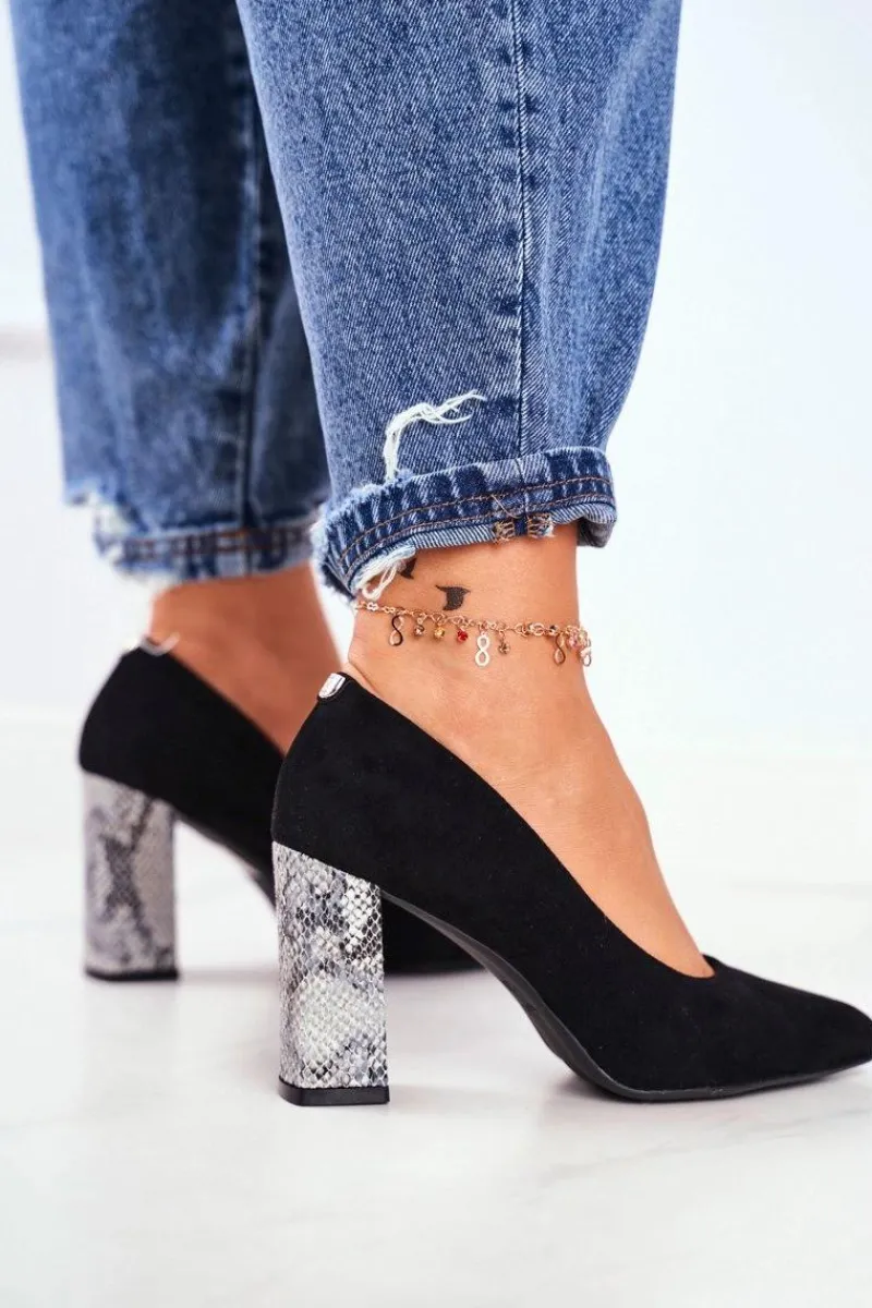 Clearance Czółenka Damskie Na Słupku Sergio Leone Czarne PB216 Damskie Czółenka Zamszowe|Czółenka Na Słupku