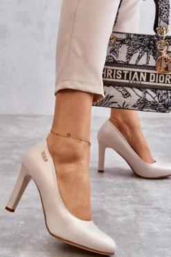 Buty Sergio Leone Czółenka Damskie Na Słupku Sergio Leone Jasnobeżowe Perła Campbell