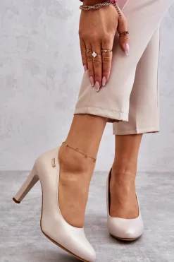 Buty Sergio Leone Czółenka Damskie Na Słupku Sergio Leone Jasnobeżowe Perła Campbell