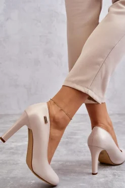 Buty Sergio Leone Czółenka Damskie Na Słupku Sergio Leone Jasnobeżowe Perła Campbell