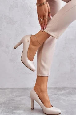 Buty Sergio Leone Czółenka Damskie Na Słupku Sergio Leone Jasnobeżowe Perła Campbell