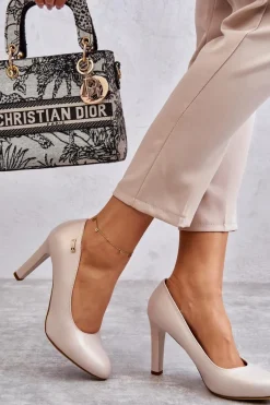 Buty Sergio Leone Czółenka Damskie Na Słupku Sergio Leone Jasnobeżowe Perła Campbell