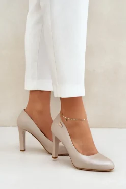 Clearance Buty Sergio Leone Czółenka Damskie Na Słupku Sergio Leone Nude Perła Campbell