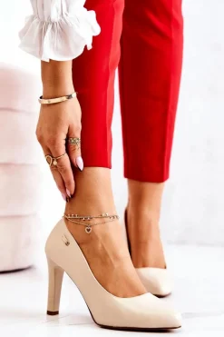 New Czółenka Damskie Na Słupku Sergio Leone Beżowe Campbell Damskie Czółenka Na Słupku|Czółenka Klasyczne