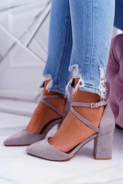 Discount Czółenka Damskie Na Słupku W Szpic Szary Cosmo Damskie Czółenka Zamszowe|Czółenka Na Słupku