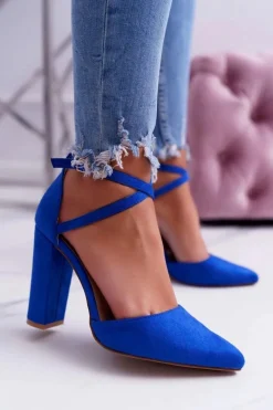 Czółenka Damskie Na Słupku W Szpic Niebieskie High Traffic Damskie Czółenka Zamszowe|Czółenka Na Słupku