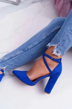 Czółenka Damskie Na Słupku W Szpic Niebieskie High Traffic Damskie Czółenka Zamszowe|Czółenka Na Słupku