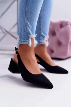 Best Czółenka Damskie Na Słupku W Szpic Czarne Contrail Damskie Czółenka Zamszowe|Czółenka Na Słupku