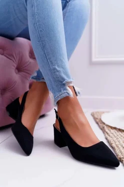 Best Czółenka Damskie Na Słupku W Szpic Czarne Contrail Damskie Czółenka Zamszowe|Czółenka Na Słupku