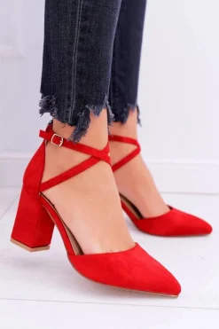 Sale Boto Czółenka Damskie Na Słupku W Szpic Czerwone Traffic