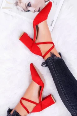 Sale Boto Czółenka Damskie Na Słupku W Szpic Czerwone Traffic