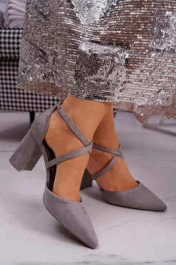 Online Boto Czółenka Damskie Na Słupku W Szpic Szare Future