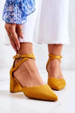 Best Boto Czółenka Damskie Na Słupku W Szpic Żółte Cosmo