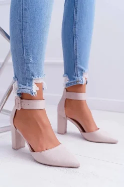 Best Czółenka Damskie Na Słupku W Szpic Beżowe Domine Damskie Czółenka Zamszowe|Czółenka Na Słupku