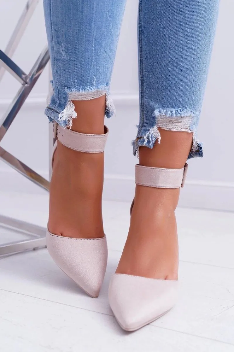 Best Czółenka Damskie Na Słupku W Szpic Beżowe Domine Damskie Czółenka Zamszowe|Czółenka Na Słupku