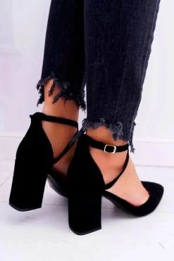 Clearance Czółenka Damskie Na Słupku W Szpic Czarne Cosmo Damskie Czółenka Zamszowe|Czółenka Na Słupku